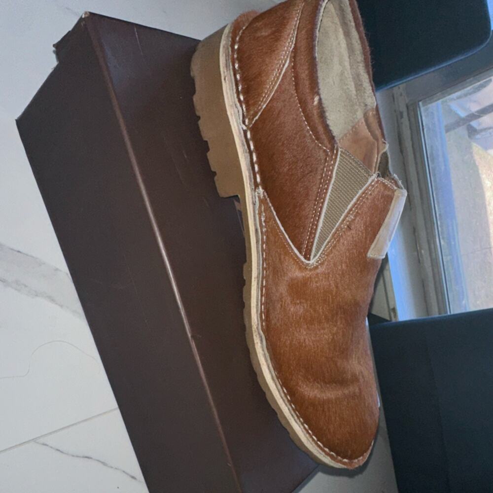 Uwezo Men's Brown Slip-On Casual‎ Comfort Shoe with Fur Texture, Round Toe